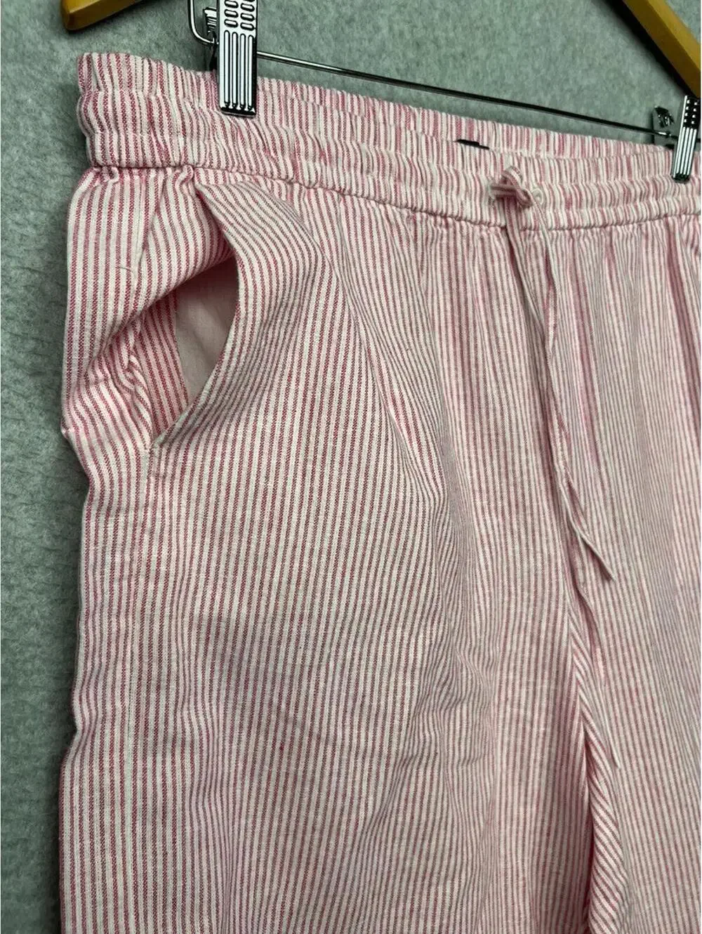 JCrew Women's Pink White Seersucker Wide Leg Pants Preppy Coastal Boho M/8